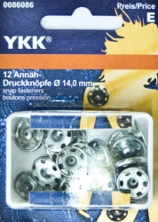 Druckknöpfe zum Annähen, 14mm, YKK, Silber, 12 Stück Packung