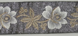 Jacquardborte, 35mm, silber mit gold und weiß, 25m Karte