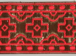 Jacquardborte, 50mm breit, rot mit gold, 25m Karte, beidseitig verwendbar