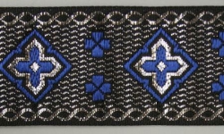 Jacquardborte, 32mm breit, silber mit blau, 25m Karte